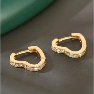 Gold Heart Hoop Earrings Crystal Pave Romantic Dainty Small Huggie Statement